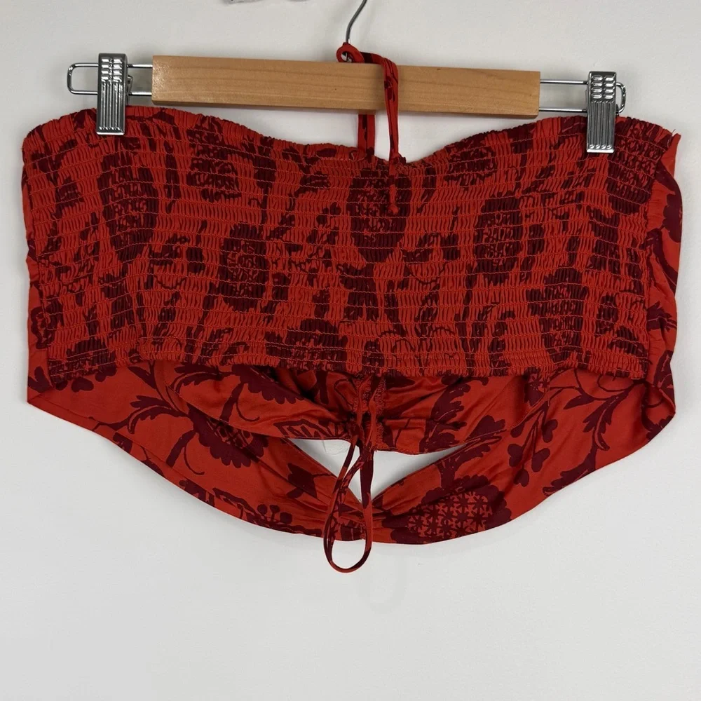 Anthropologie Two-Piece Set Beaded Bandeau Tie Front Top & Smocked Mini Skirt XL - Picture 10 of 11